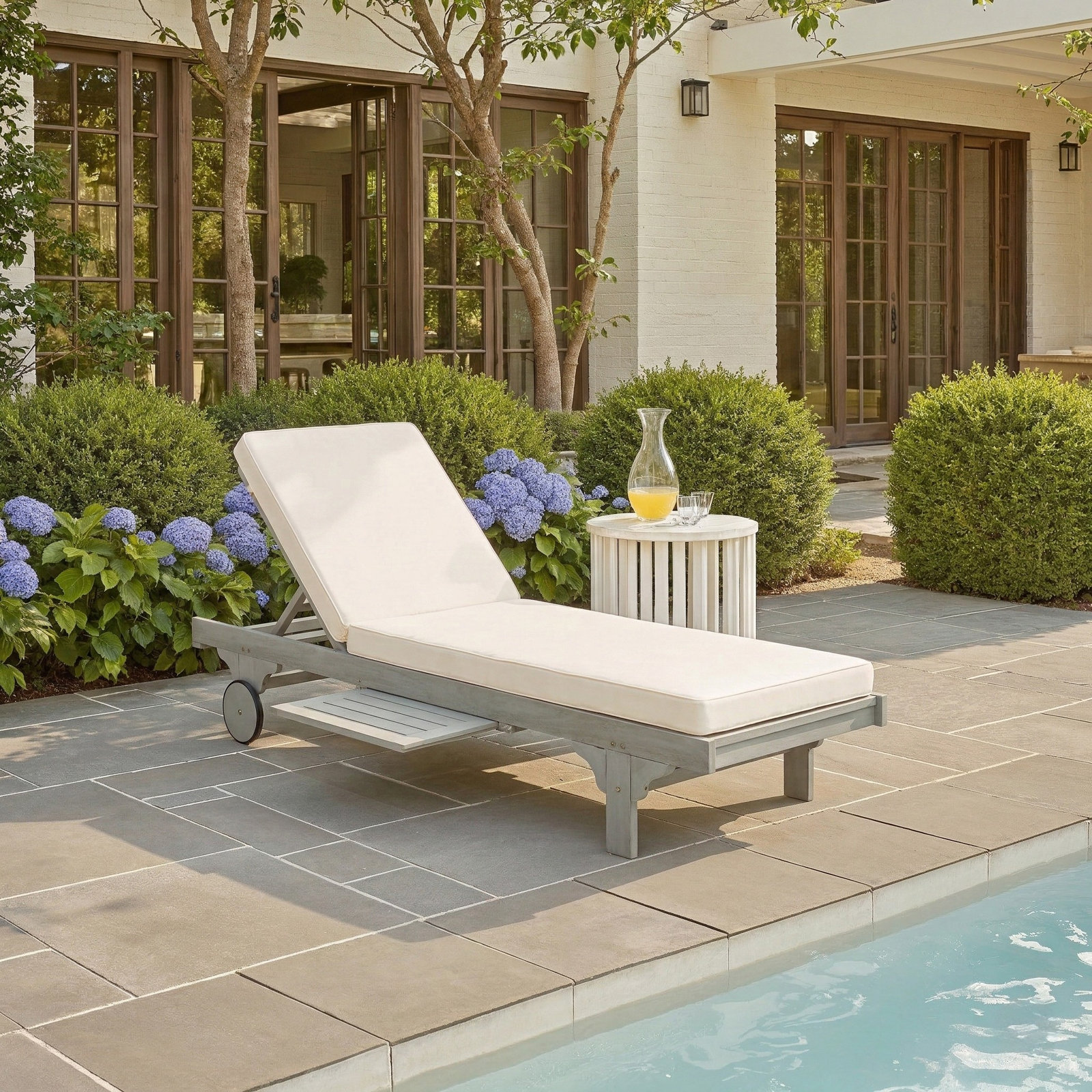 Jivera 28" Eucalyptus Patio Chaise Lounge, Beige, Gray