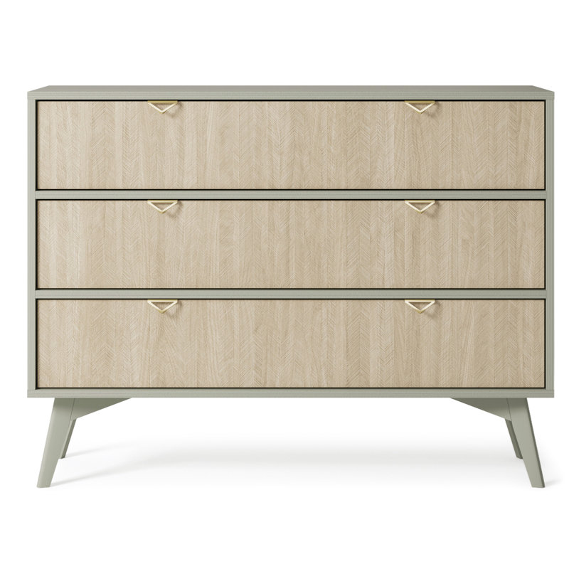 Amata 106cm W 3 - Drawer Chest of Drawers, Light Sage Matt/Oak Scandi
