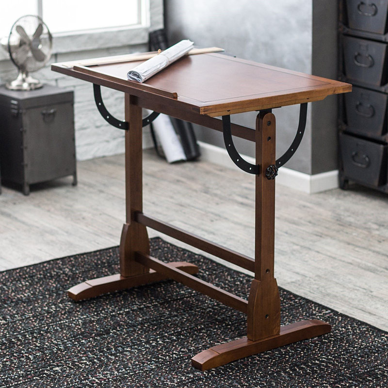 Gumesindo Solid Wood Top Drafting Table, 36" H x 36" W x 24" D, Rustic Oak