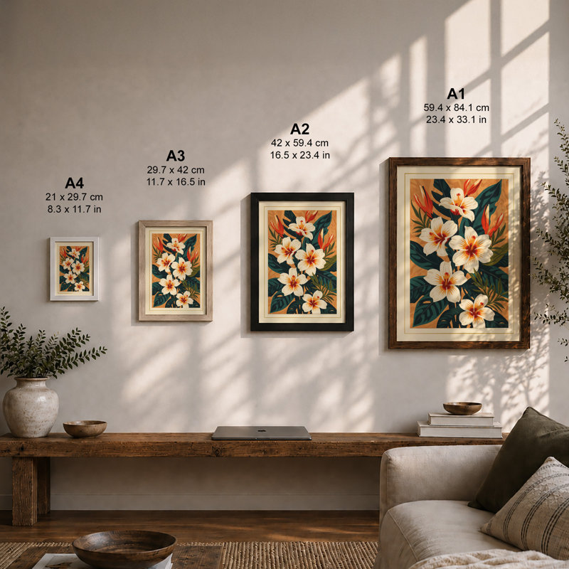 Blooms in Ochre Botanical - Framed Print, Unframed, A3 - 42.0 x 29.7 cm