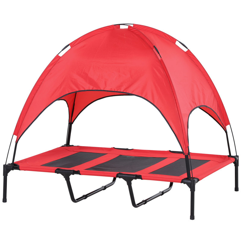 Lit de surélevé portatif 48 "x 36" pour chien avec abri de protection UV, rouge, 42.5" H x 48" W x 36.3" D, Red
