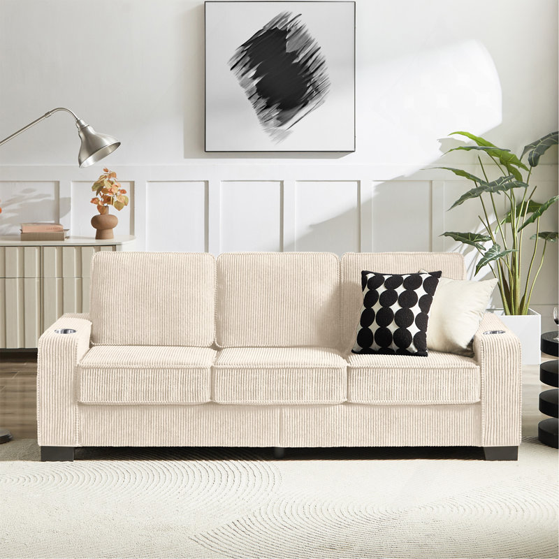 Canapé moderne à 3 places 83,86 po Corduroy, Beige