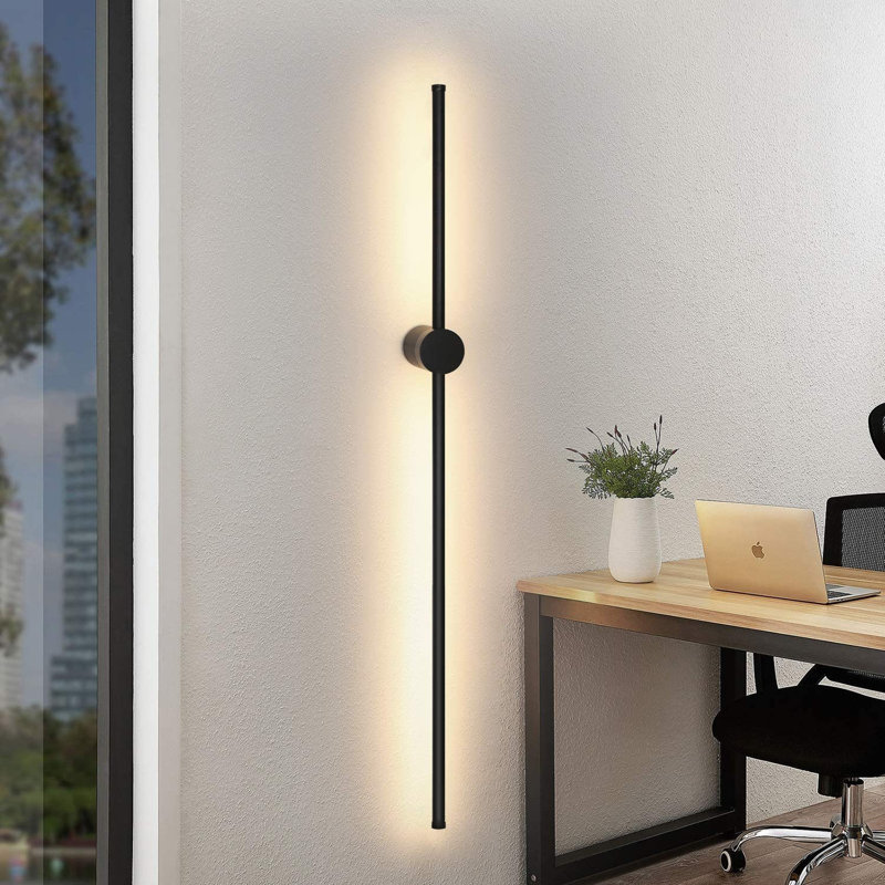 100cm Aluminium Black LED Flush Mounted Sconce (Set of 2)