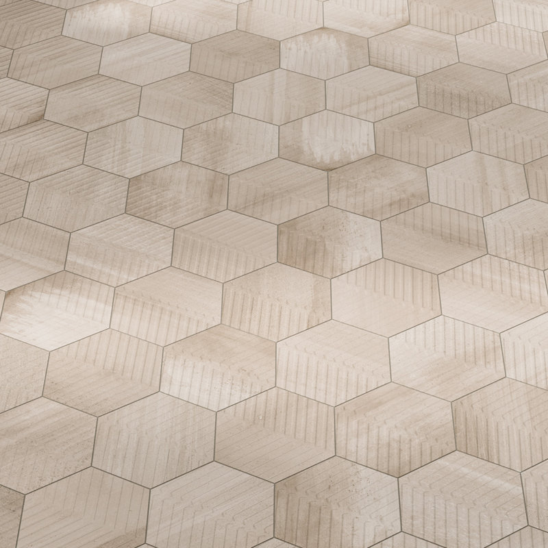 Cotto Charm 8" Porcelain Chevron Hex Tile, Fawn