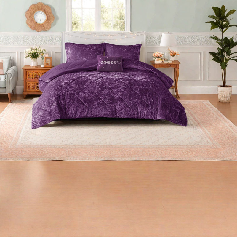 Ensemble de literie en velours luxueux, polyester mauve, décoration de chambre contemporaine