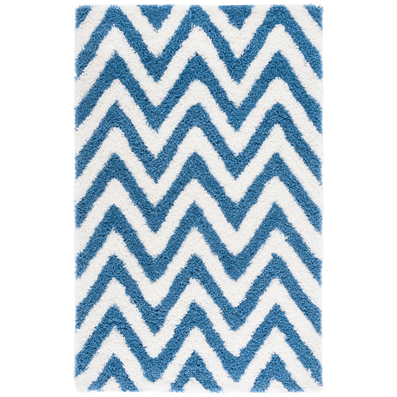 Delane Handmade Tufted Ivory/Blue Area Rug, Rectangle 5' x 8'