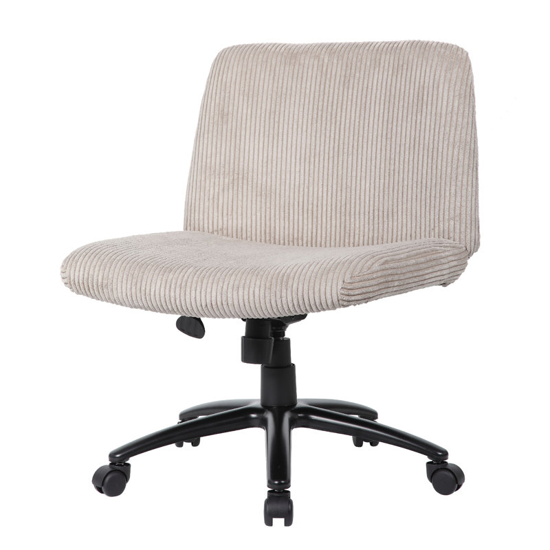 Adjustable Swivel Task Chair On Caster Wheels, Beige Corduroy, Armless