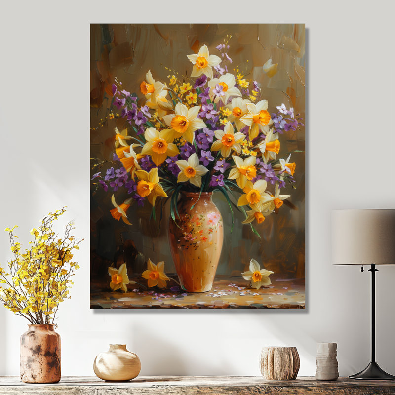 Jaune jonquille mauve délice jonquilles - jonquilles murales, Toile tendue, H 12 po x l 20 po