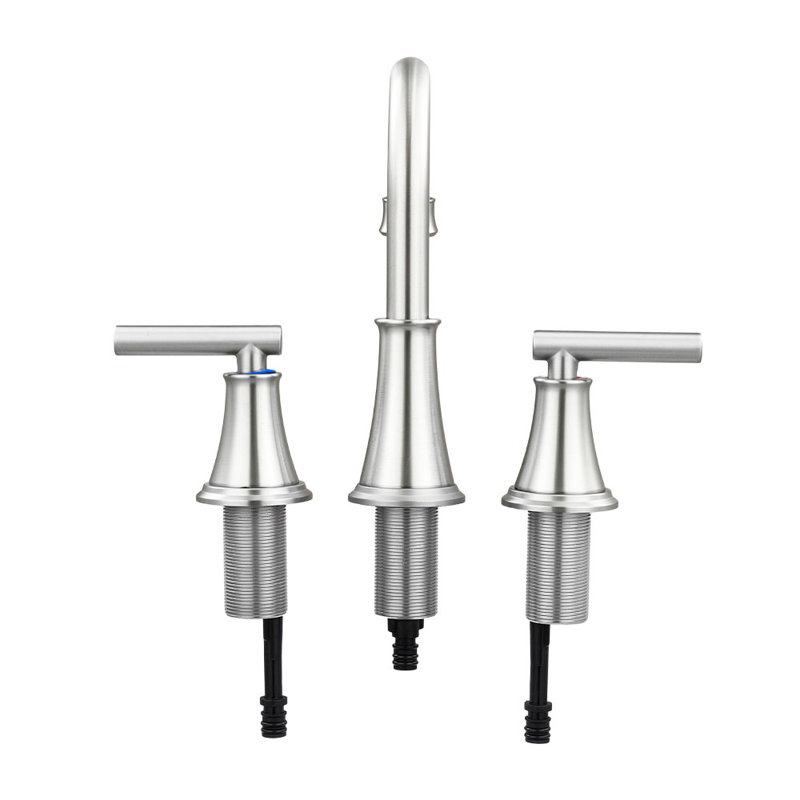 Double Handle Bathroom Sink Faucet with Drainer, Silver