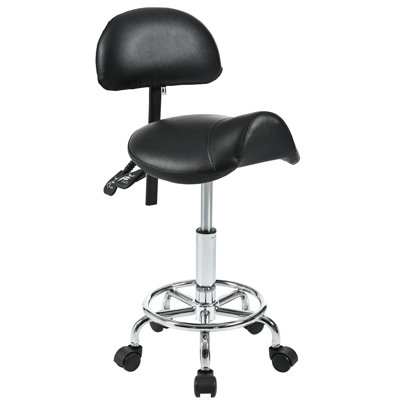Saddle Stool With Wheels And Back Support, Adjustable Height Angle, Comfortable For Long - Term Sitting, Suitable Salon Tattoo Work Black, Foam Filler, Metal Frame Rolling Support Wheels, Hair