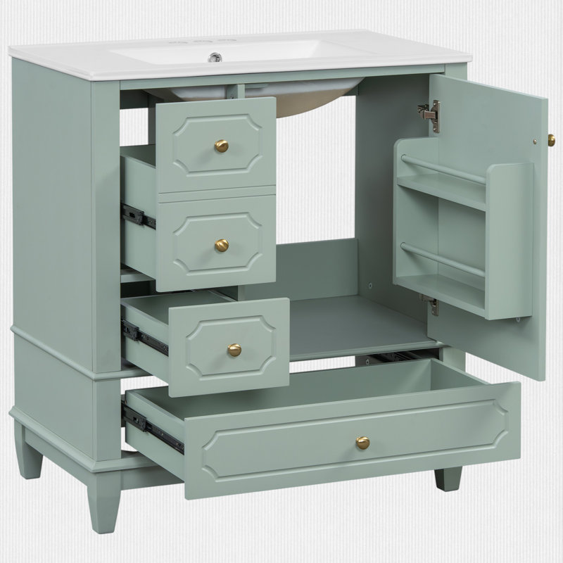 Meuble-lavabo 30 "avec plateau et tiroirs, Vert clair