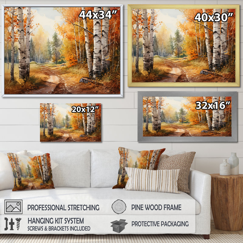 Birch Woods Gilded Pathway III sur toile, H 24 po x l 32 po x P 1 po, Toile tendue