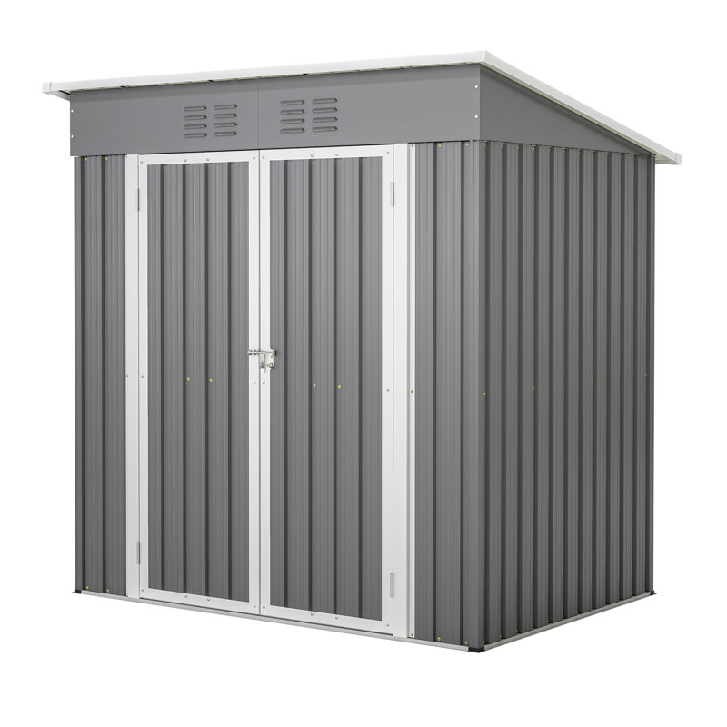 Maison de rangement extérieure en métal 6 pi x 4 pi avec porte verrouillable en gris. Pour les outils de jardin, les animaux de compagnie et les utilisations. Assemblage sans effort, structure robuste. 70,08 po de hauteur - gris. Conforme aux exigences du rangement pour animaux de compagnie. Facile