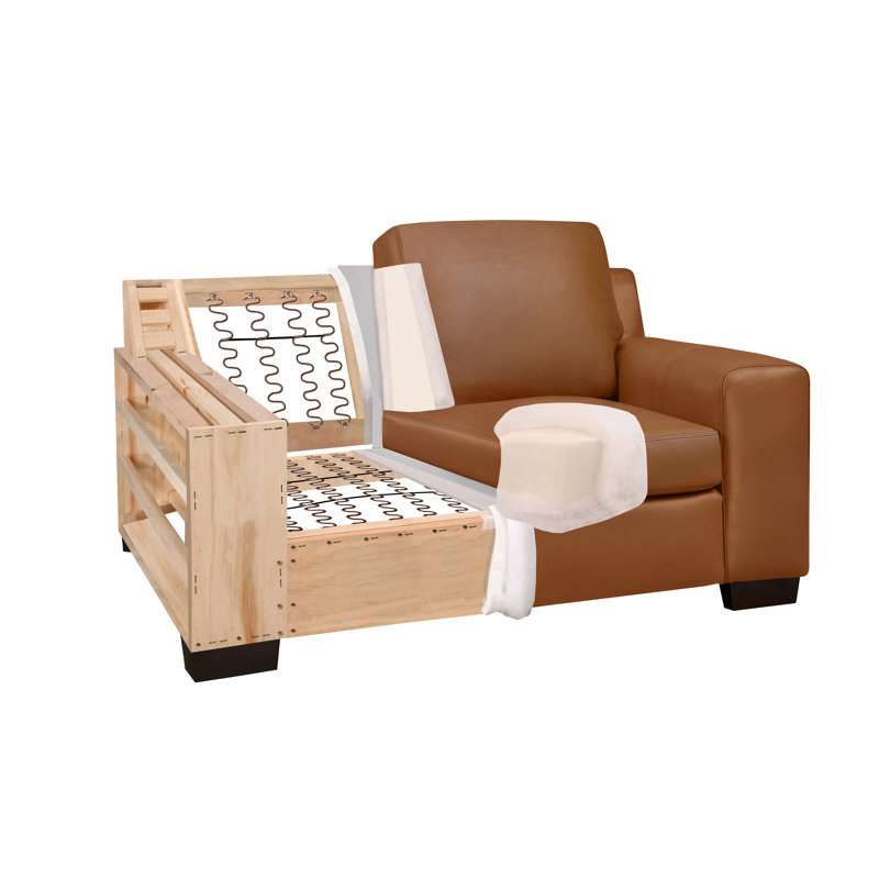 Canapé en cuir véritable 86 po Davontai, Cuir véritable brun moyen