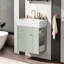 Meuble-lavabo flottant moderne avec lavabo en céramique, porte à motif ondulé, poignée en or rose, rangement sur le côté droit, porte à fermeture en douceur, conception compacte pour les petites salles de bain-1981057035