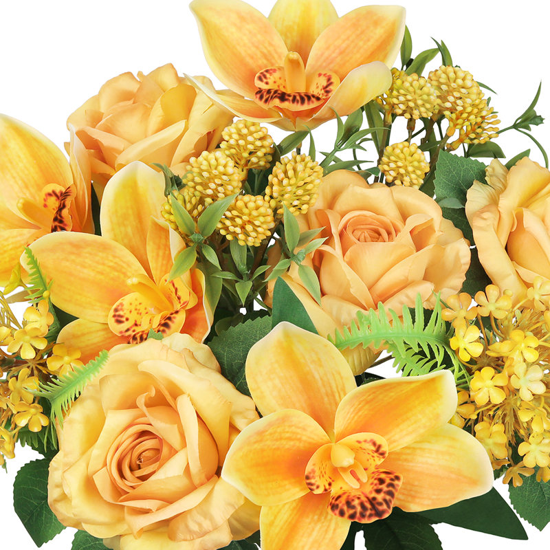 Arrangement boule de neige artificielle orchidée rose, Jaune miel