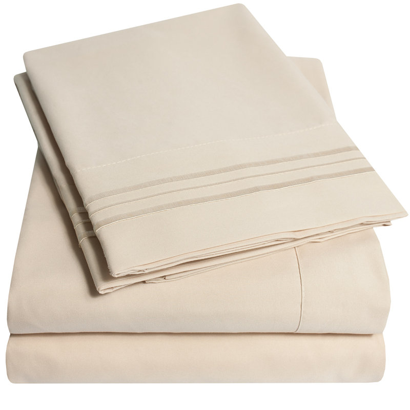Twin Beige Deep Pocket Brushed Microfiber Sheet Set