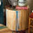 Joviana Reclaimed Wood Handmade Pinwheel Drum Side End Brown Accent Table with Multi Colored Accents