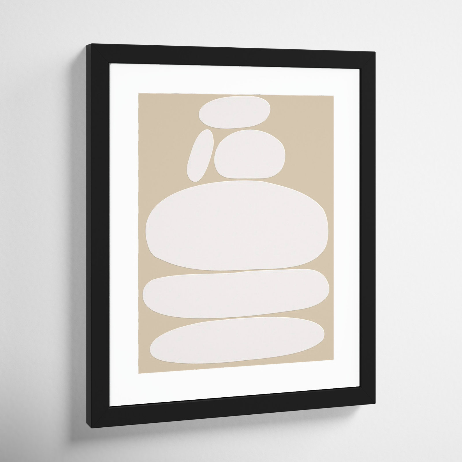 Zen River Rocks Neutral Print, Black Framed, 17" H x 14" W