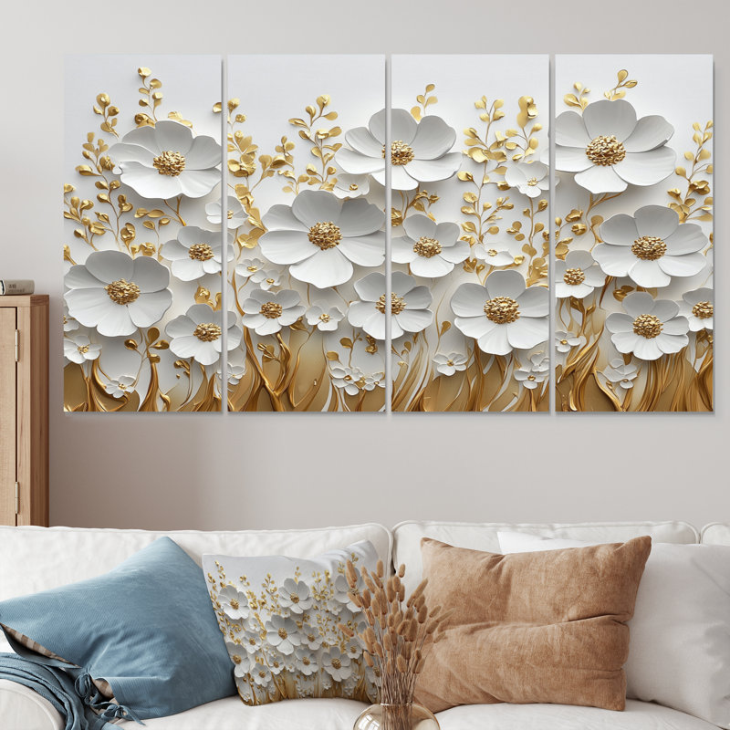 Beaumys - Art mural fleurs sauvages - décoration murale traditionnelle 4 pièces, H 32 po x l 64 po
