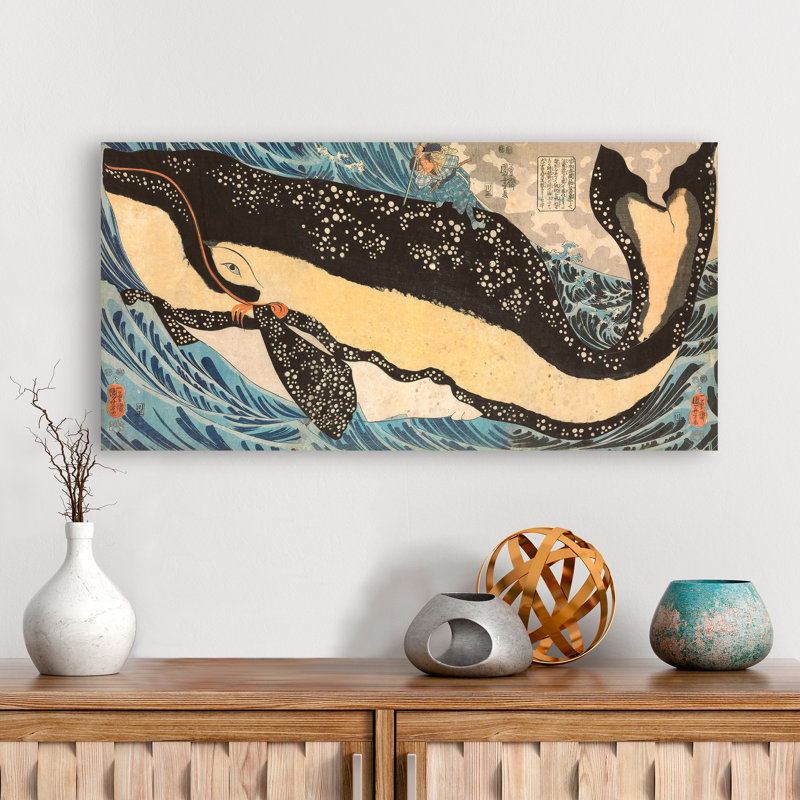 Miyamoto No Musashi Attacking The Giant Whale by Kuniyoshi Utagawa - Wrapped Canvas Print, 50cm H x 100cm W x 4cm D