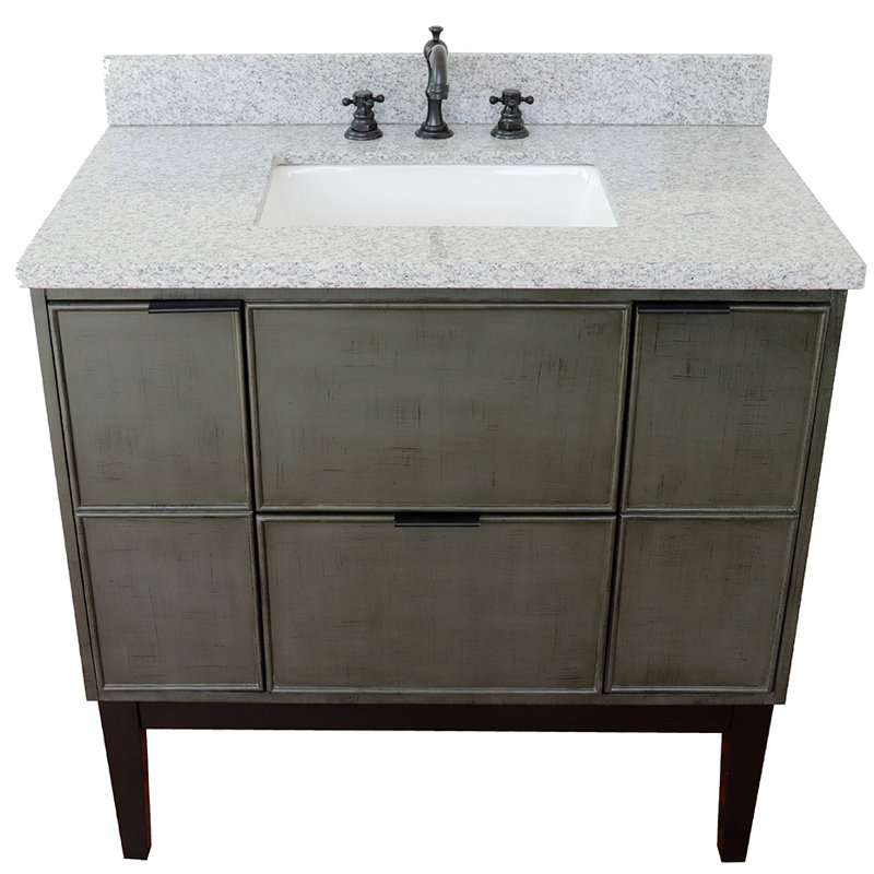37'' Single Bathroom Vanity with Top, Gray Granite