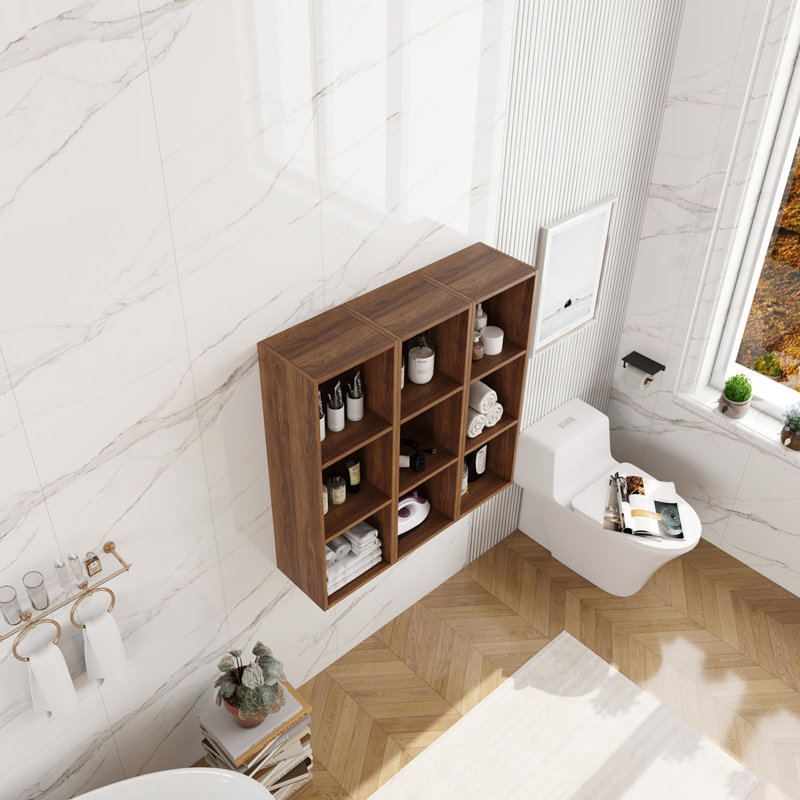 36 Inch Wall Mounted Storage Shelves Combination, Suitable For Small Bathroom, Study, Storage Room, Brown Ebony