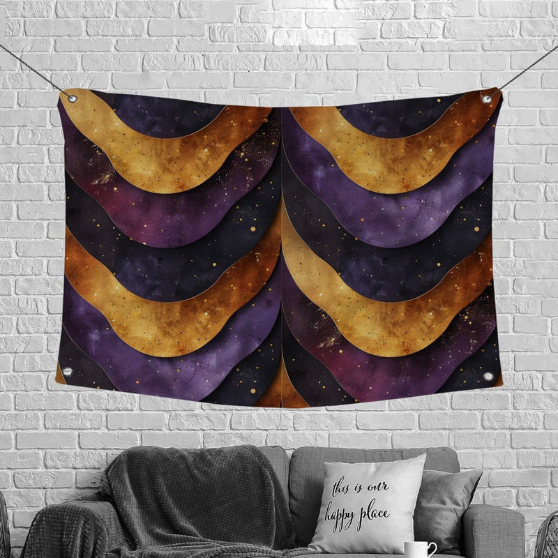 Waves Abstract Bathroom Microfiber Fabric Tapestry, 68" H x 80" W