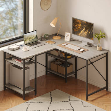 Labelle 55 W Writing Study Computer Table Workstation with Keyboard Tray Steelside Color (Top/Frame): Retro Gray Oak-Dark
