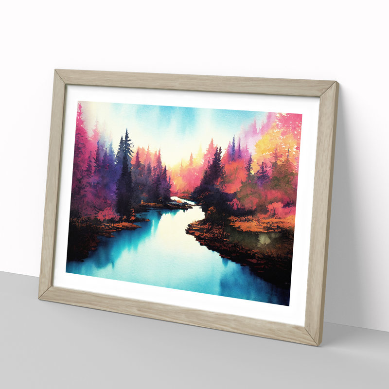Colourful Forest River Vol.2 - Single Picture Frame Print, Oak Framed, 34cm H x 46cm W x 2cm D
