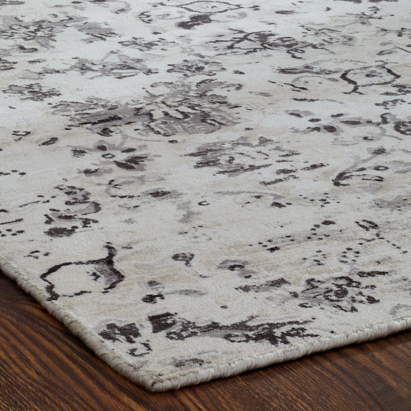 Rosemarie Silk Abstract Area Rug in Gray/Ivory, Rectangle 2' x 3'