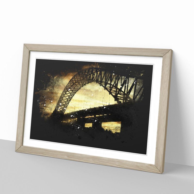 Silver Jubilee Bridge in Manchester Paint Splash - Picture Frame Graphic Art, 27cm H x 36cm W x 2cm D, Oak