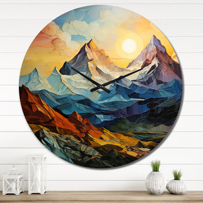 Yellow Blue Mountains Sharp Peaks - Abstract Wall Clock