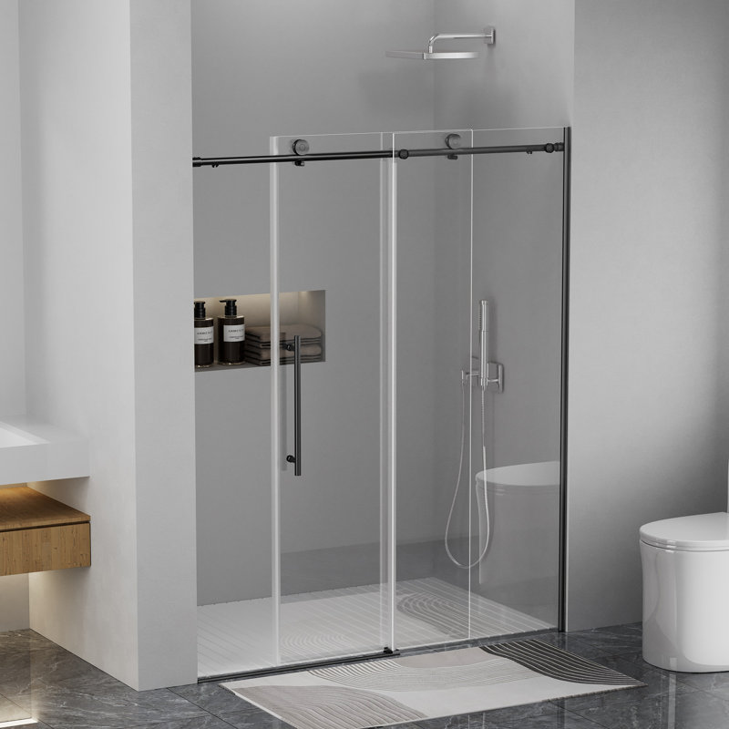 56"–60" W × 75" H Frameless Single Sliding Shower Door With 5/16" (8mm) Clear Tempered Glass, Black