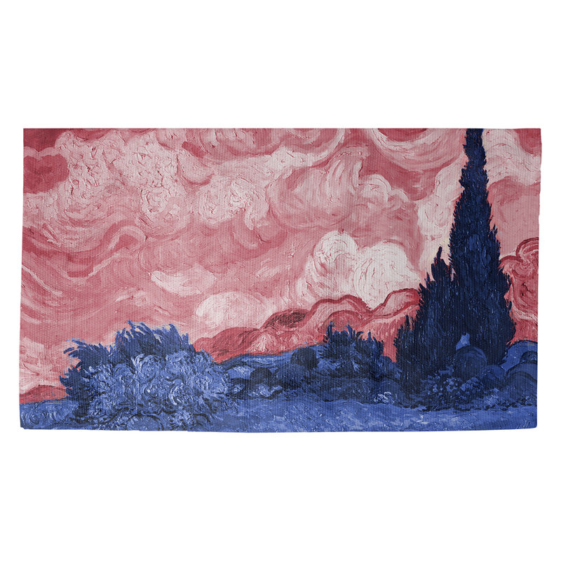Tapis de porte d’intérieur wheatfield Browerville, Rectangulaire 2 pi 1,5 po x 3 pi 4 po, Rouge / Bleu