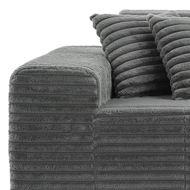 Canapé désossé en flanelle de fourrure de lapin avec coussins - Conception modulaire sans mousse et sans assemblage, Gris