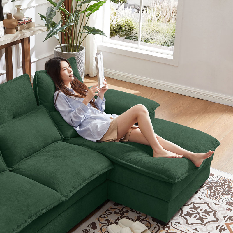 109.84" U Shaped Double Layer Soft Sofa with Toss Pillows