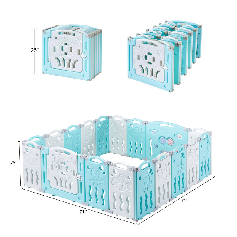 Centre d'activités pour enfants avec parc de jeu et barrière de sécurité Brile Albott, H 25 po x l 71 po x P 71 po, Bleu