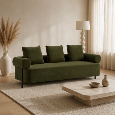 Canapé moderne 78 po 3 places rembourré vert surdimensionné avec 3 coussins moelleux pour salon, chambre à coucher et appartement