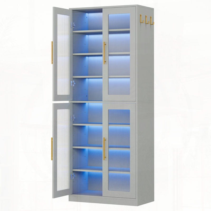Bibliothèque avec portes et armoire à DEL avec tablettes réglables, Gris