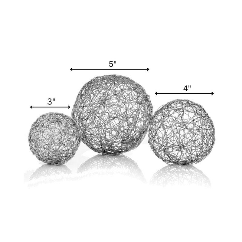Yadelis Guita Gold Wire Spheres/3"D - Box of 3, Sliver, 5" H x 5" W x 5" D