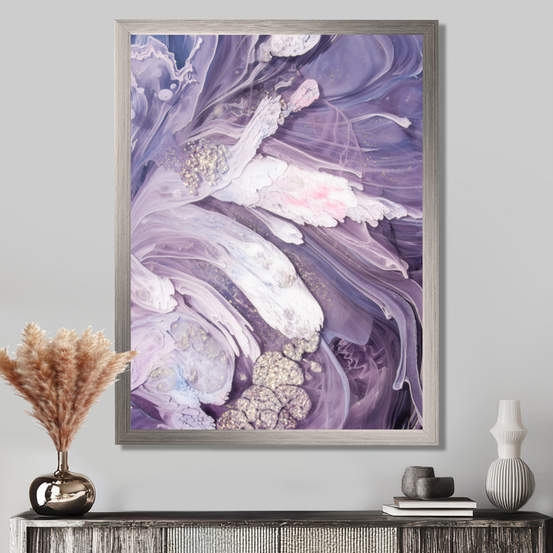 Mauve liquide Art Ripples - art mural moderne sur toile, Impression encadrée, H 20 po x l 12 po, Argent argent