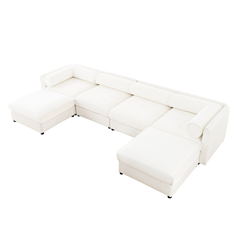 Canapé modulaire modulaire avec rangement et repose-pieds, Blanc
