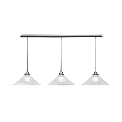Luminaire suspendu linéaire à 3 lumières suspendu au fini nickel brossé avec verre cristal givré de 16 po