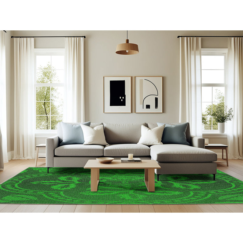 Vert Tapis décoratif, Rectangle 6 pi x 9 pi