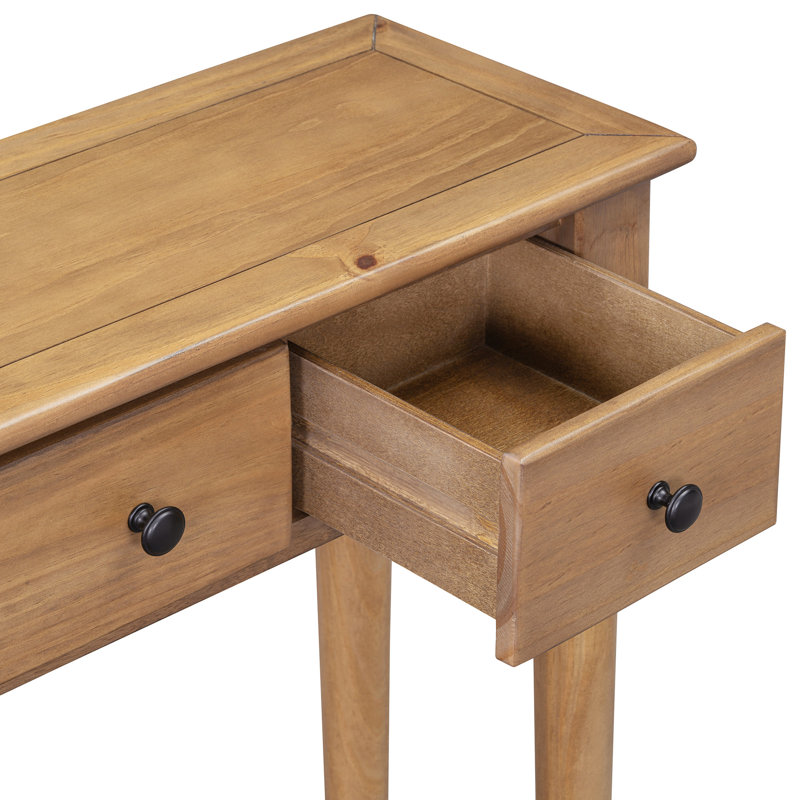 Console Old Pine avec 4 tiroirs et tablette ouverte incluse, Bois de pin vieilli