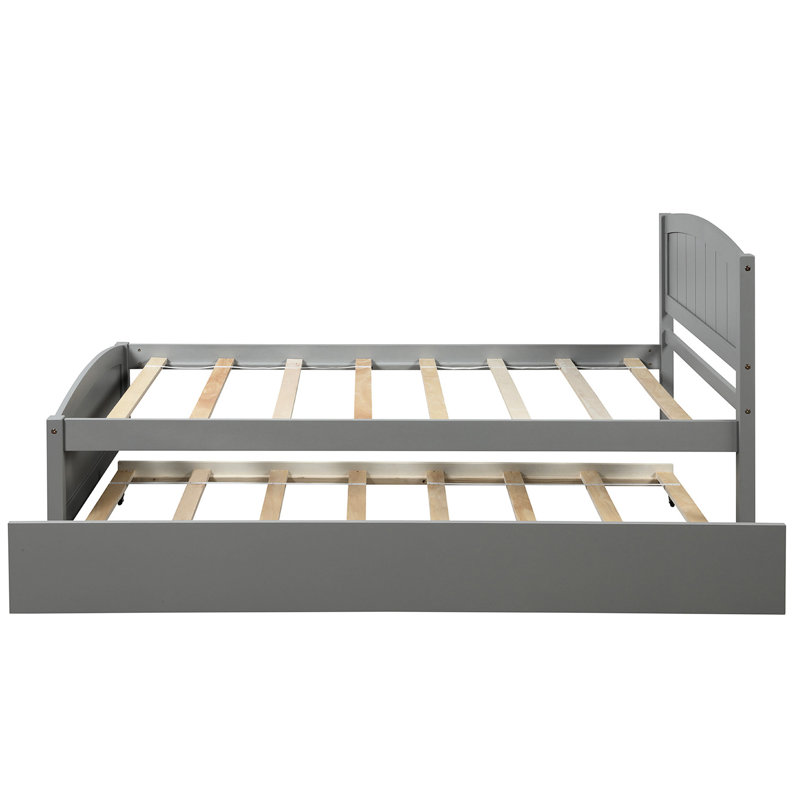 Lit plateforme simple en bois massif avec lit gigogne gris