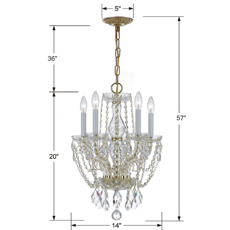 Wehr 5 - Light Candle Style Classic / Traditional Chandelier, Polished Brass, Swarovski Strass