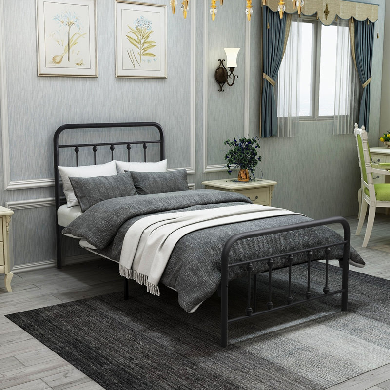Twin Metal Platform Bed Frame with Headboard, Strong Slat Support, No Box Spring Needed, Black, Twin