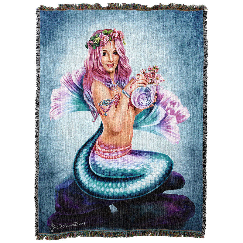 Pure Country Weavers Spring Flowers Mermaid Blanket by Brigid Ashwood - Gift Fantasy Tapestry Throw Woven from Cotton - Made in The USA (72x54)
